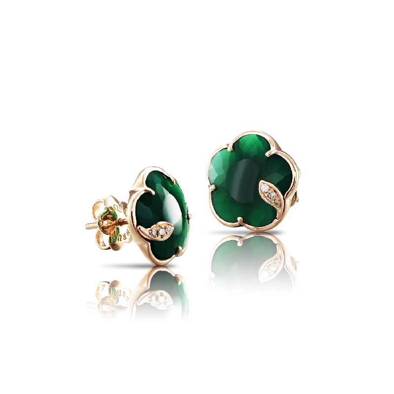 Pasquale Bruni Petit Joli 18ct Rose Gold Diamond Green Agate Stud Earrings