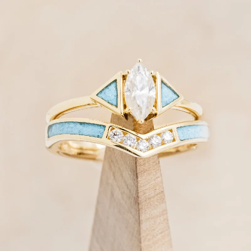 Men's Lapis Lazuli Engagement Rings in Sterling Silver with a Star - Shaped Stone Setting"NILE" - MARQUISE MOISSANITE ENGAGEMENT RING WITH TURQUOISE INLAYS & "KIDA" TRACER Men's Lapis Lazuli Engagement Rings in Sterling Silver with a Star - Shaped Stone Setting"NILE" - MARQUISE MOISSANITE ENGAGEMENT RING WITH TURQUOISE INLAYS & "KIDA" TRACER