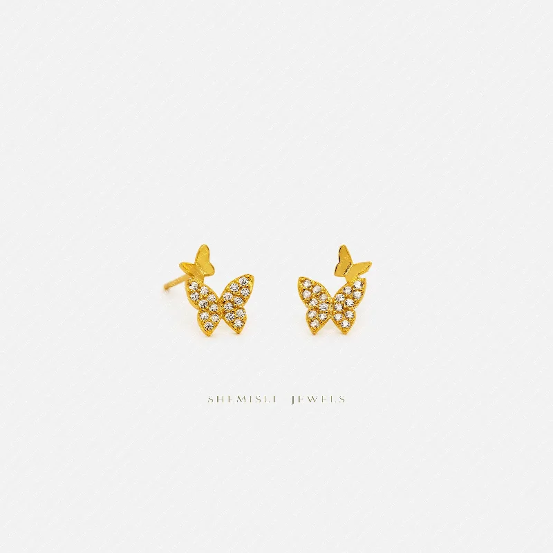 Cubic Zirconia - Encrusted Flower Stud Earrings in Pink for a Girly and Glamorous AccessoryTwo Butterflies Studs Earrings, Gold, Silver SHEMISLI - SS097 LR Cubic Zirconia - Encrusted Flower Stud Earrings in Pink for a Girly and Glamorous AccessoryTwo Butterflies Studs Earrings, Gold, Silver SHEMISLI - SS097 LR