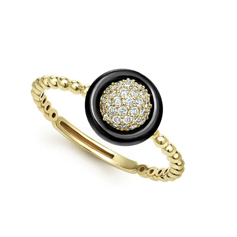 Adjustable Fashion Rings in Leather and Brass with a Tribal - Inspired Design18k Gold and Black Ceramic Diamond Ring Adjustable Fashion Rings in Leather and Brass with a Tribal - Inspired Design18k Gold and Black Ceramic Diamond Ring