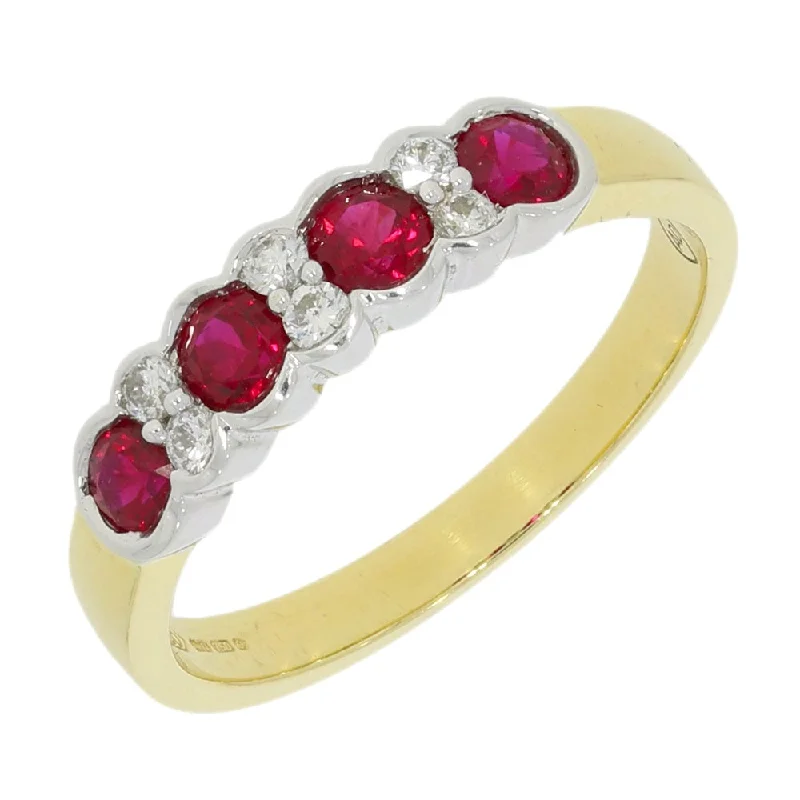 Women's Diamond Rings with Amethyst and Diamond Combinations for a Purple - Hued Elegance9ct Yellow Gold 0.18cts Diamond & Ruby Half Eternity Ring Women's Diamond Rings with Amethyst and Diamond Combinations for a Purple - Hued Elegance9ct Yellow Gold 0.18cts Diamond & Ruby Half Eternity Ring