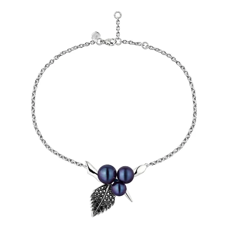 Shaun Leane Blackthorn Sterling Silver Black Spinel Pearl Leaf Bracelet
