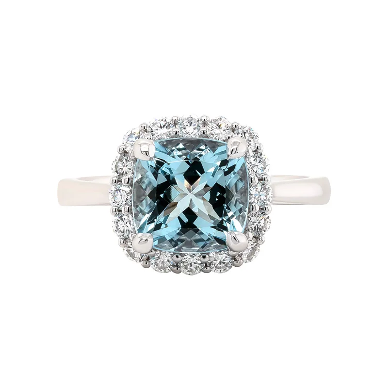 Geometric - Shaped Fashion Rings in Titanium with Iridescent InlaysAquamarine and Diamond Ring Geometric - Shaped Fashion Rings in Titanium with Iridescent InlaysAquamarine and Diamond Ring