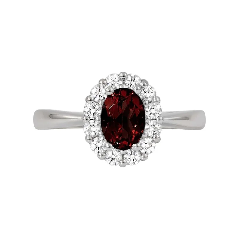 Open - Band Fashion Rings in Sterling Silver with Gemstone InlaysGarnet and Diamond Halo Ring Open - Band Fashion Rings in Sterling Silver with Gemstone InlaysGarnet and Diamond Halo Ring