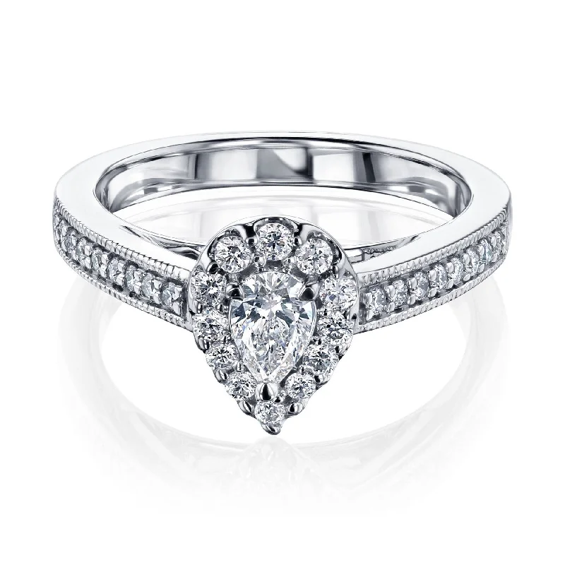 Pear - Shaped Women's Diamond Rings in Yellow Gold with a Single - Diamond Pendant LookAnnello by Kobelli 10k White Gold The Pear Halo Diamond Ring (HI/SI, HI/I) Pear - Shaped Women's Diamond Rings in Yellow Gold with a Single - Diamond Pendant LookAnnello by Kobelli 10k White Gold The Pear Halo Diamond Ring (HI/SI, HI/I)