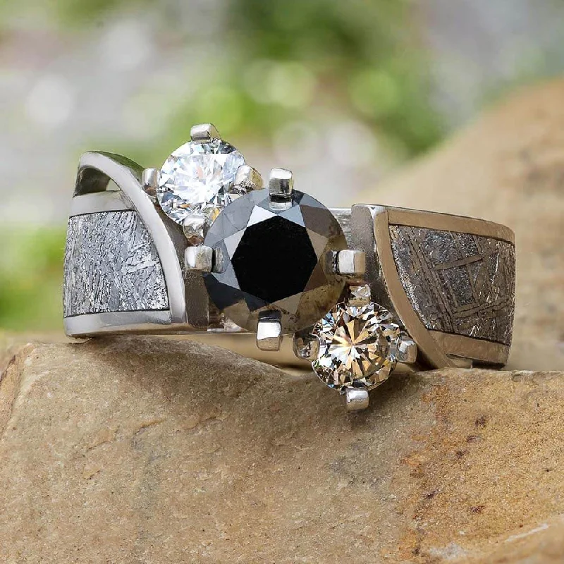 Men's Alexandrite Engagement Rings in Platinum with a Hidden Halo of DiamondsBlack Diamond Platinum Engagement Ring with Meteorite Men's Alexandrite Engagement Rings in Platinum with a Hidden Halo of DiamondsBlack Diamond Platinum Engagement Ring with Meteorite