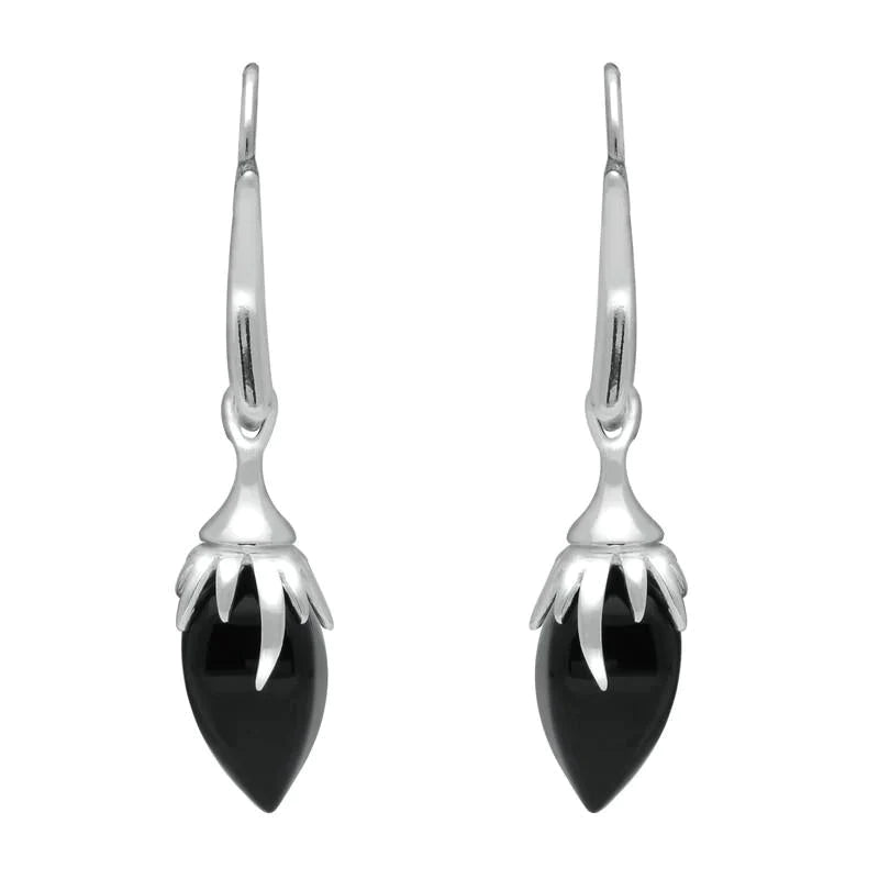 Sterling Silver Whitby Jet Plant Bud Drop Earrings