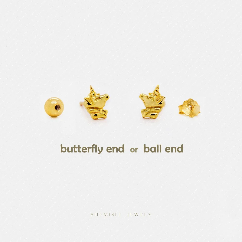Rhinestone - Embellished Crown - Shaped Stud Earrings for a Princess - Inspired LookTiny Unicorn Stud Earrings, Unisex, Gold, Silver SS707 Butterfly End, SS708 Screw Ball End (Type A) LR Rhinestone - Embellished Crown - Shaped Stud Earrings for a Princess - Inspired LookTiny Unicorn Stud Earrings, Unisex, Gold, Silver SS707 Butterfly End, SS708 Screw Ball End (Type A) LR