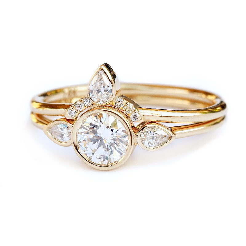 Three - Stone Women's Diamond Rings Symbolizing Past, Present, and Future with Emerald - Cut DiamondsThree stone Engagement Diamond Bezel Ring Set Three - Stone Women's Diamond Rings Symbolizing Past, Present, and Future with Emerald - Cut DiamondsThree stone Engagement Diamond Bezel Ring Set