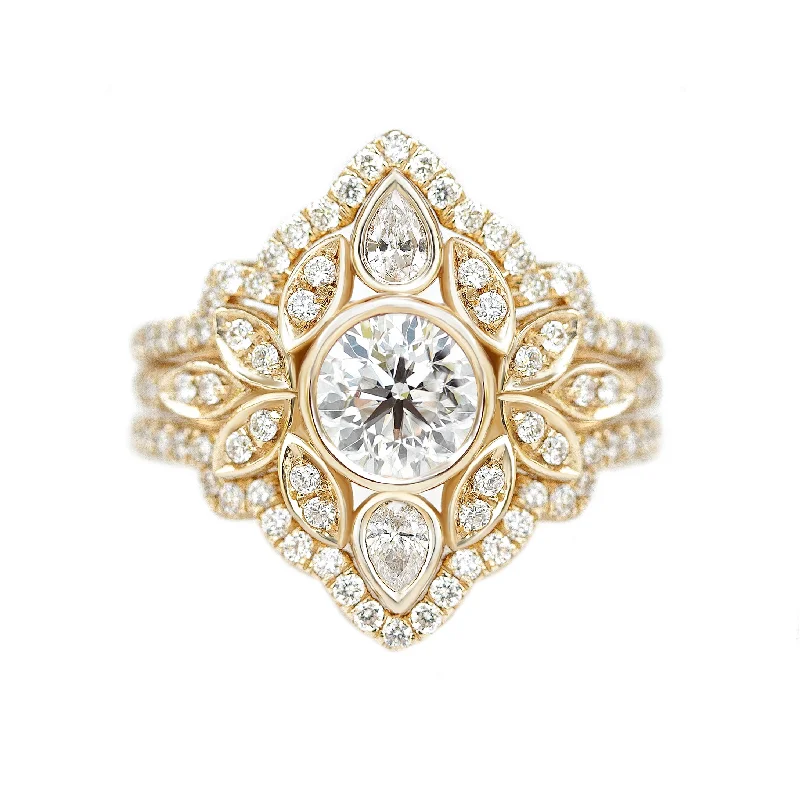 Vintage - Style Women's Diamond Rings with Floral - Engraved Bands and Multiple Diamond AccentsFlower Diamond Engagement Ring, Diamond Ring Guard Lily #5 ♥ Vintage - Style Women's Diamond Rings with Floral - Engraved Bands and Multiple Diamond AccentsFlower Diamond Engagement Ring, Diamond Ring Guard Lily #5 ♥