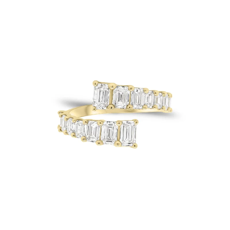 Bangle - Style Fashion Rings in Rose - Gold - Plated Aluminum with Etched PatternsEmerald-Cut Diamond Wrap Ring Bangle - Style Fashion Rings in Rose - Gold - Plated Aluminum with Etched PatternsEmerald-Cut Diamond Wrap Ring