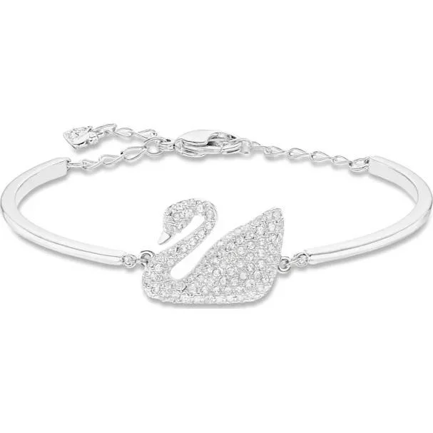 Adjustable Fabric Bangles with Embroidered Floral Designs Swarovski Swan Rhodium Plated Bangle Adjustable Fabric Bangles with Embroidered Floral Designs Swarovski Swan Rhodium Plated Bangle