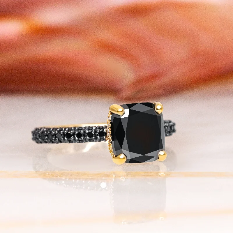 Heart - Shaped Women's Diamond Rings in Rose Gold for a Romantic and Symbolic GiftBlack Magic - 5.44 Carats Three-Sided Natural Black Diamond Cushion Heart - Shaped Women's Diamond Rings in Rose Gold for a Romantic and Symbolic GiftBlack Magic - 5.44 Carats Three-Sided Natural Black Diamond Cushion