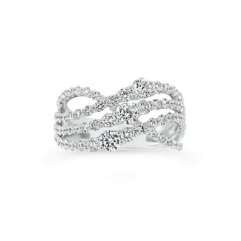 Geometric - Shaped Fashion Rings in Titanium with Iridescent InlaysGraduated Diamonds Crossover Ring Geometric - Shaped Fashion Rings in Titanium with Iridescent InlaysGraduated Diamonds Crossover Ring