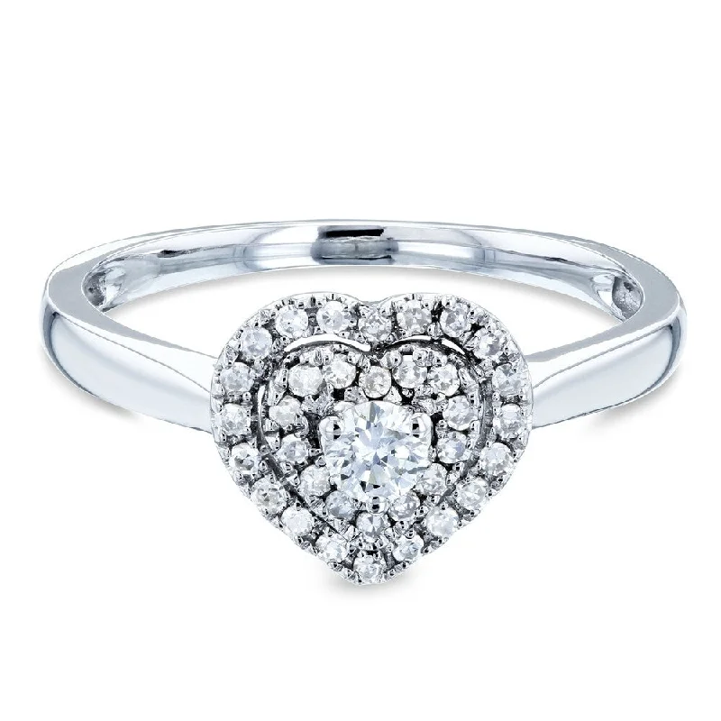 Vintage - Style Women's Diamond Rings with Floral - Engraved Bands and Multiple Diamond AccentsAnnello by Kobelli 14k White Gold 1/5 Carat TDW Heart Cluster Double Halo Taper Shank Diamond Ring Vintage - Style Women's Diamond Rings with Floral - Engraved Bands and Multiple Diamond AccentsAnnello by Kobelli 14k White Gold 1/5 Carat TDW Heart Cluster Double Halo Taper Shank Diamond Ring