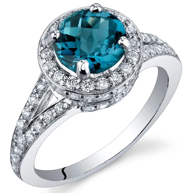 Emerald Gemstone Rings Set in Platinum with Filigree Work for a Vintage - Inspired LookSterling Silver 1.5 ct London Blue Topaz Halo Ring Emerald Gemstone Rings Set in Platinum with Filigree Work for a Vintage - Inspired LookSterling Silver 1.5 ct London Blue Topaz Halo Ring