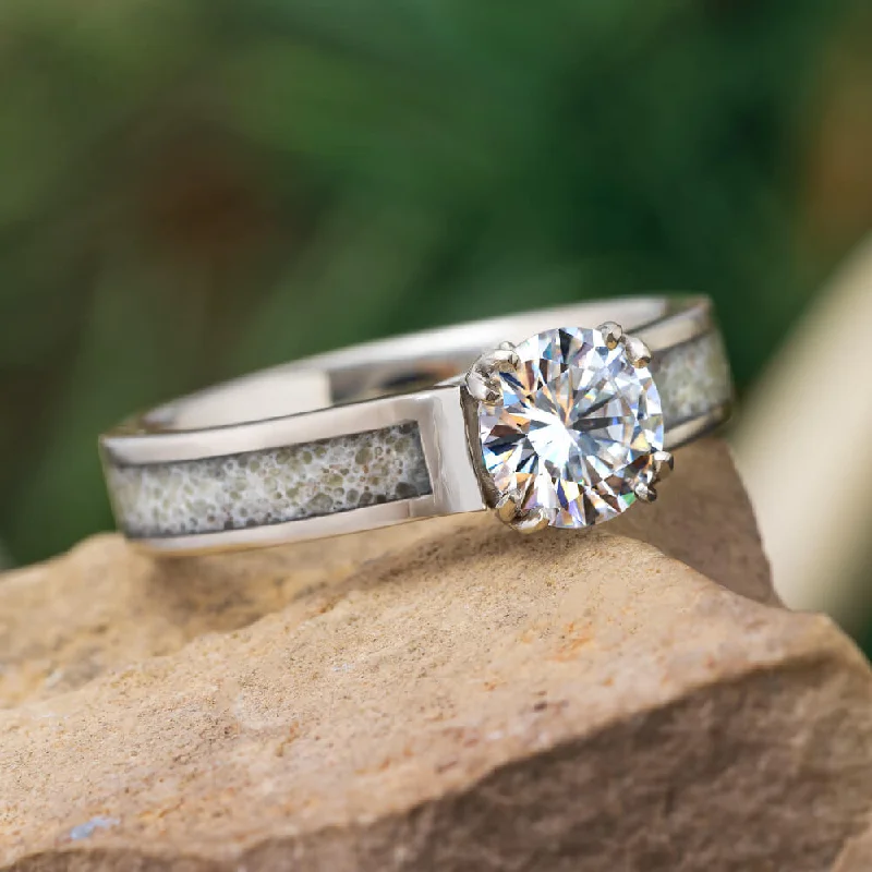 Men's Black Onyx Engagement Rings Set in Titanium for a Modern and Bold LookAntler Prong Moissanite Engagement Ring with Antler Inlay Men's Black Onyx Engagement Rings Set in Titanium for a Modern and Bold LookAntler Prong Moissanite Engagement Ring with Antler Inlay