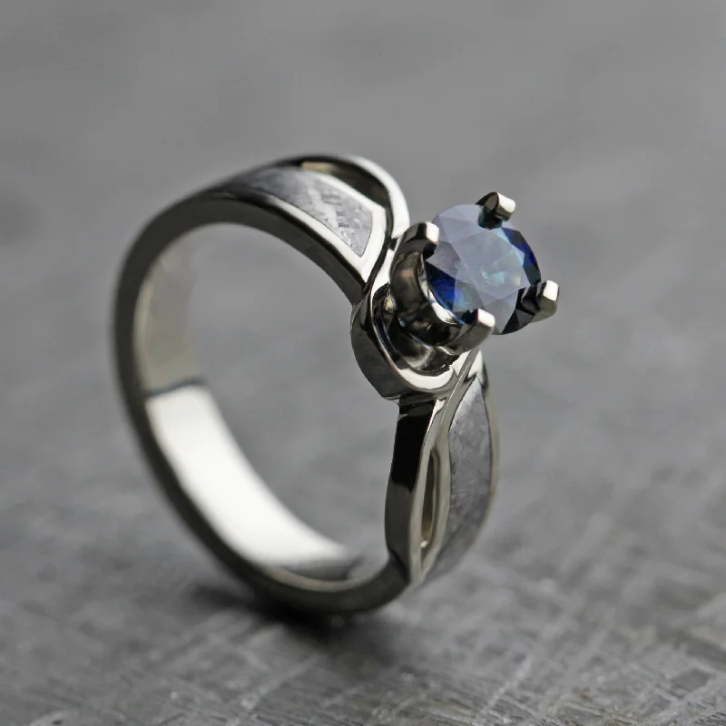 Men's Diamond Engagement Rings with Platinum Band and Halo Setting for a Luxury ProposalBlue Sapphire Engagement Ring, Meteorite Ring, White Gold Ring Men's Diamond Engagement Rings with Platinum Band and Halo Setting for a Luxury ProposalBlue Sapphire Engagement Ring, Meteorite Ring, White Gold Ring