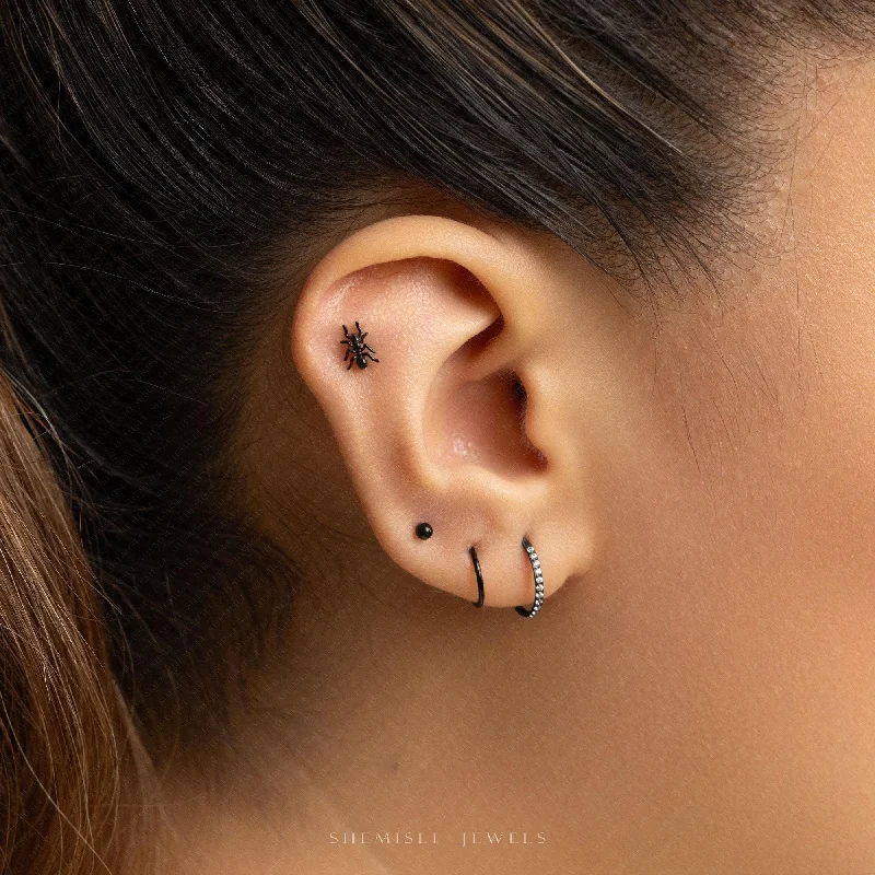 Rainbow - Colored Enameled Butterfly Stud Earrings for a Playful and Colorful StatementTiny Black Ant Threadless Flat Back Earrings, Gold, Steel, Rose, 20,18,16ga, 5-10mm Unisex, Surgical Steel SHEMISLI SS1011