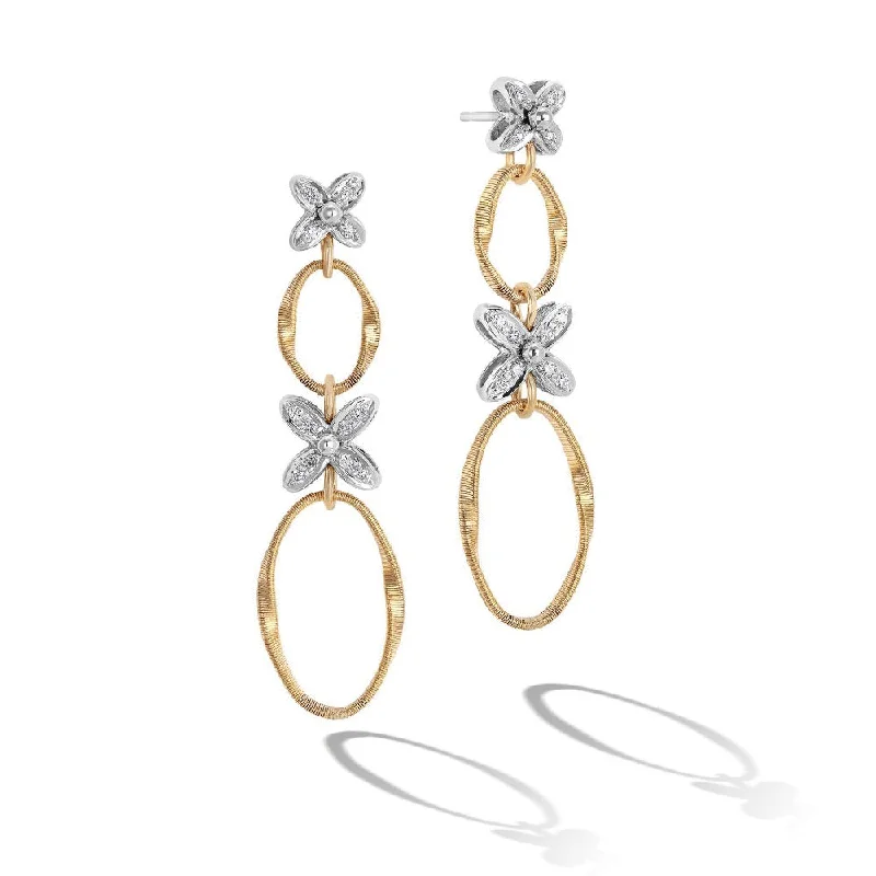 Marco Bicego Marrakech Onde 18ct Yellow Gold Diamond Flower Long Drop Earrings