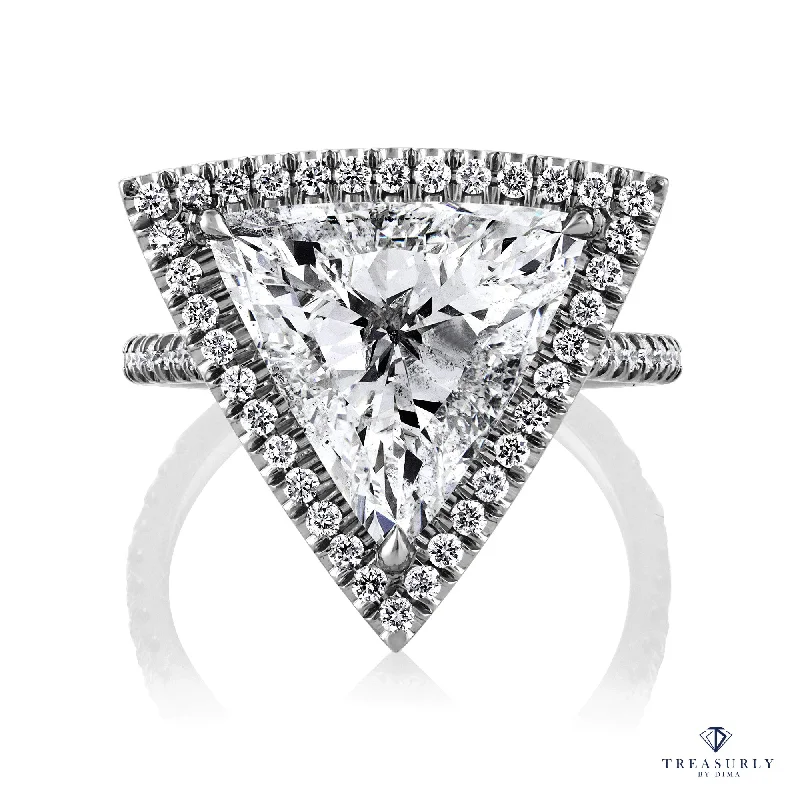 Art Deco - Inspired Women's Diamond Rings with Geometric Designs and Baguette - Cut DiamondsGIA 4.02ctw Trillion Diamond Engagement Halo Pave Platinum Ring Art Deco - Inspired Women's Diamond Rings with Geometric Designs and Baguette - Cut DiamondsGIA 4.02ctw Trillion Diamond Engagement Halo Pave Platinum Ring