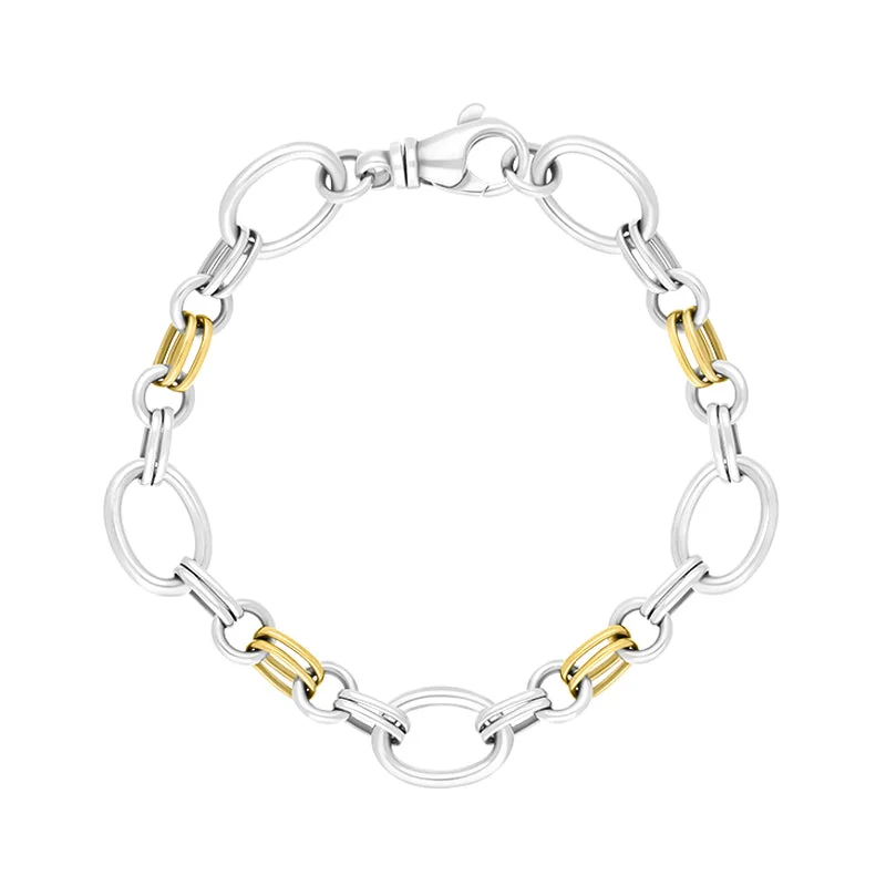 9ct Yellow Gold Sterling Silver Double Link Handmade Bracelet