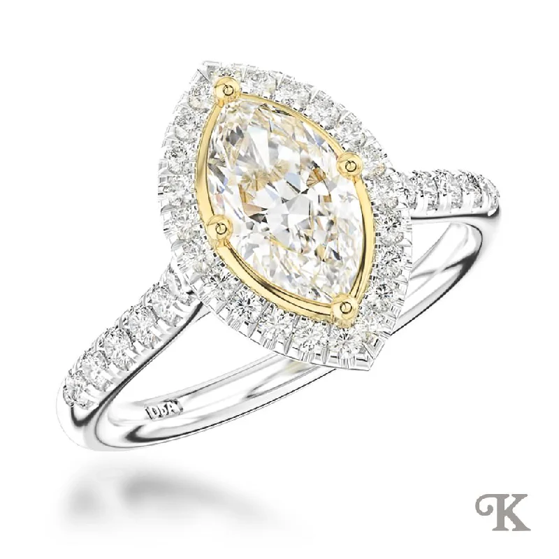 Men's Tourmaline Engagement Rings in 18K Two - Tone Gold with a Floral - Inspired SettingSkye Marquise Halo Men's Tourmaline Engagement Rings in 18K Two - Tone Gold with a Floral - Inspired SettingSkye Marquise Halo