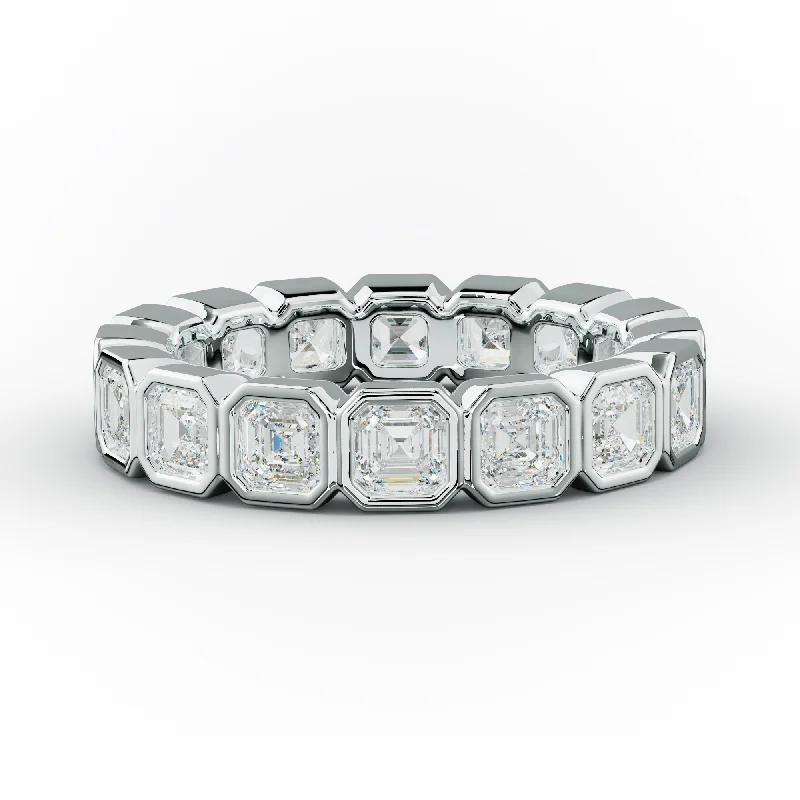Three - Stone Women's Diamond Rings Symbolizing Past, Present, and Future with Emerald - Cut Diamonds3.0 Carat Bezel Set Asscher Cut Diamond Eternity Band Three - Stone Women's Diamond Rings Symbolizing Past, Present, and Future with Emerald - Cut Diamonds3.0 Carat Bezel Set Asscher Cut Diamond Eternity Band