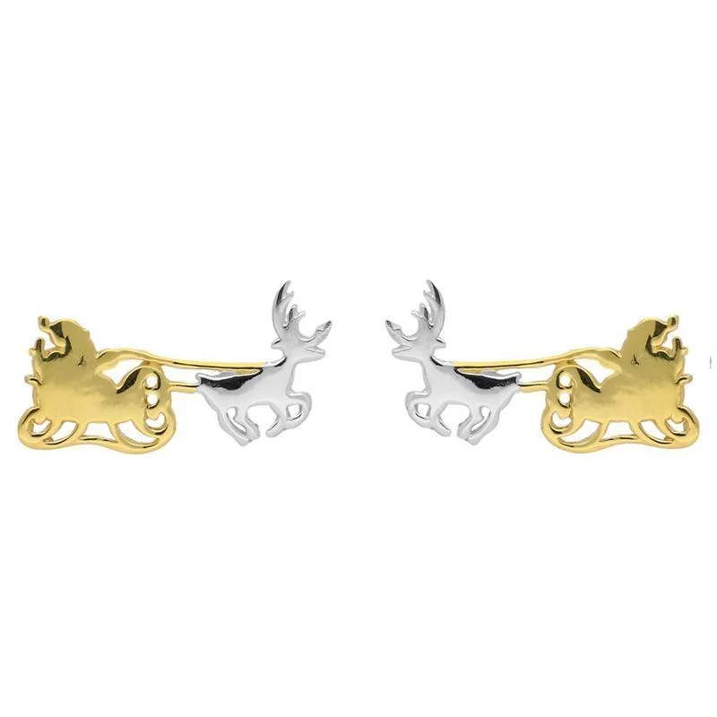 Yellow Gold Plated Sterling Silver Santa's Sleigh Stud Earrings
