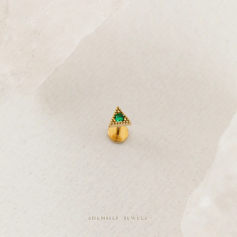 Rose Gold - Tone Geometric - Patterned Stud Earrings for a Modern and Trendy LookTiny Triangle Emerald Stone Threadless Flat Back Lip Labret Stud, 18,16ga, 6-10mm, Unisex, Surgical Steel, SHEMISLI SS555 Rose Gold - Tone Geometric - Patterned Stud Earrings for a Modern and Trendy LookTiny Triangle Emerald Stone Threadless Flat Back Lip Labret Stud, 18,16ga, 6-10mm, Unisex, Surgical Steel, SHEMISLI SS555