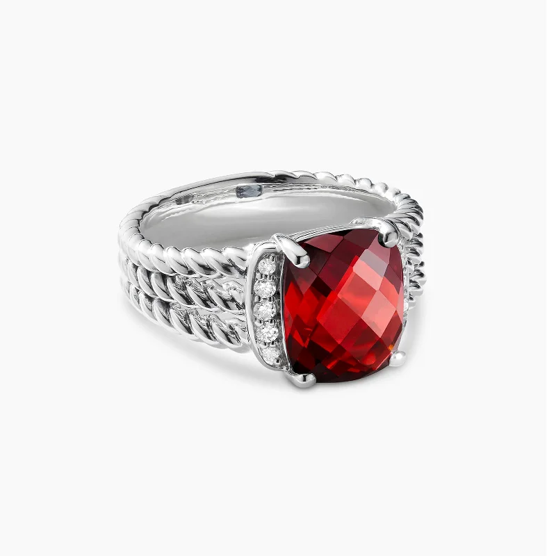 Stackable Fashion Rings in Rose - Gold Tone with Delicate Floral EngravingsGarnet and Diamond Wheaton Ring Stackable Fashion Rings in Rose - Gold Tone with Delicate Floral EngravingsGarnet and Diamond Wheaton Ring