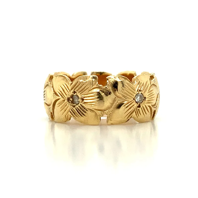 Rhinestone - Embellished Fashion Rings in Silver - Tone Metal for a Glamorous TouchHawaiian Plumeria Ring in 14K Yellow Gold Rhinestone - Embellished Fashion Rings in Silver - Tone Metal for a Glamorous TouchHawaiian Plumeria Ring in 14K Yellow Gold