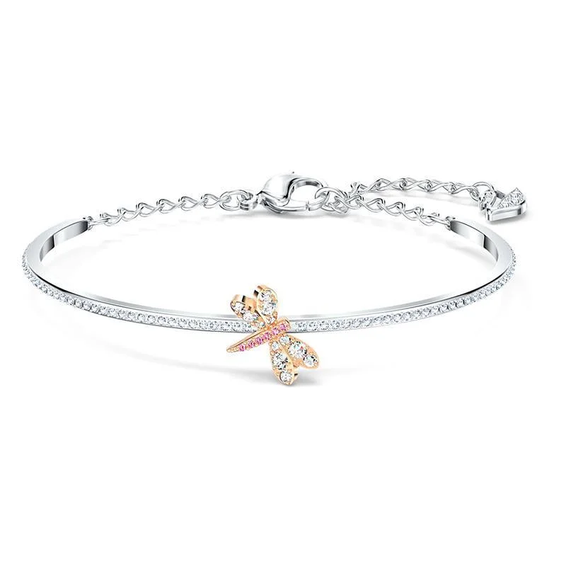 Adjustable Fabric Bangles with Embroidered Floral Designs Swarovski Eternal Flower Pink Dragonfly Bangle Adjustable Fabric Bangles with Embroidered Floral Designs Swarovski Eternal Flower Pink Dragonfly Bangle