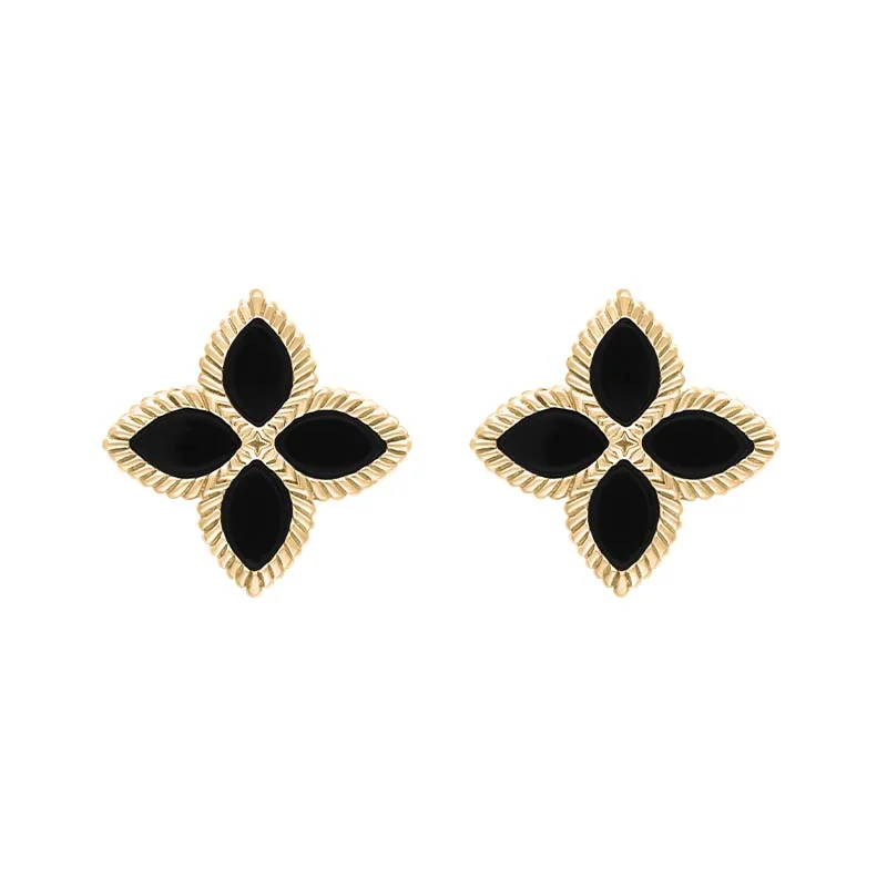 9ct Yellow Gold Whitby Jet Eden Marquise Flower Stud Earrings