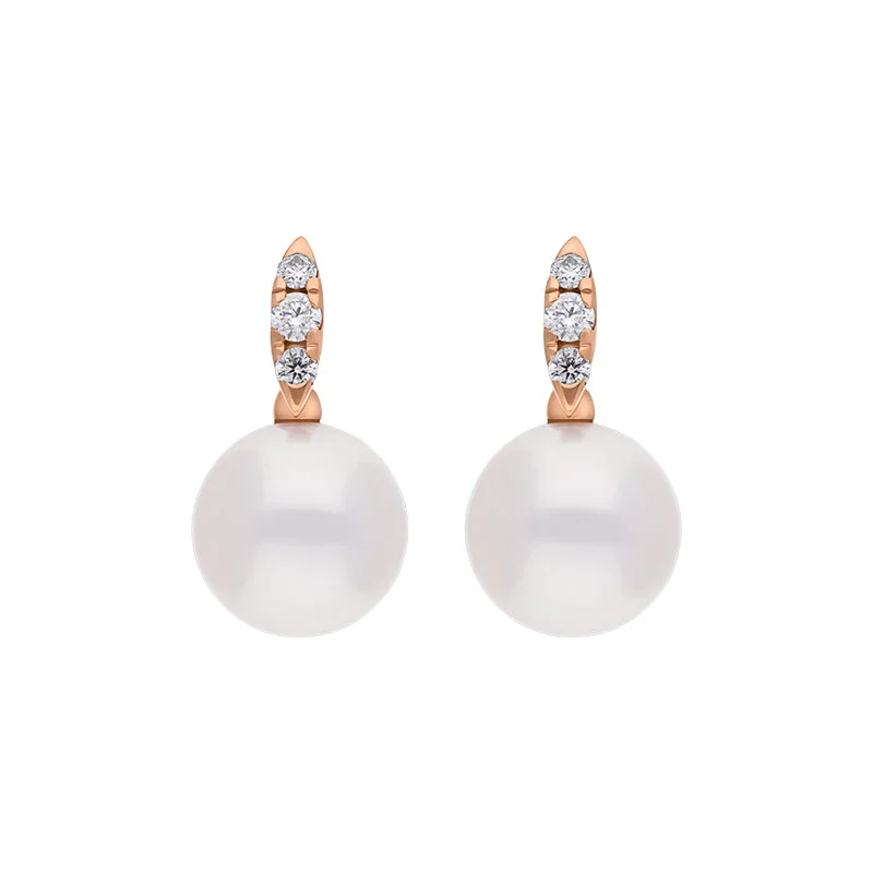 Mikimoto Morning Dew 18ct Rose Gold Akoya Pearl Diamond Stud Earrings