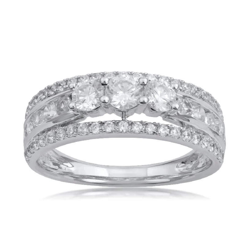 Three - Stone Women's Diamond Rings Symbolizing Past, Present, and Future with Emerald - Cut Diamonds18K WG Bridal Diamond Ring-1pc Three - Stone Women's Diamond Rings Symbolizing Past, Present, and Future with Emerald - Cut Diamonds18K WG Bridal Diamond Ring-1pc