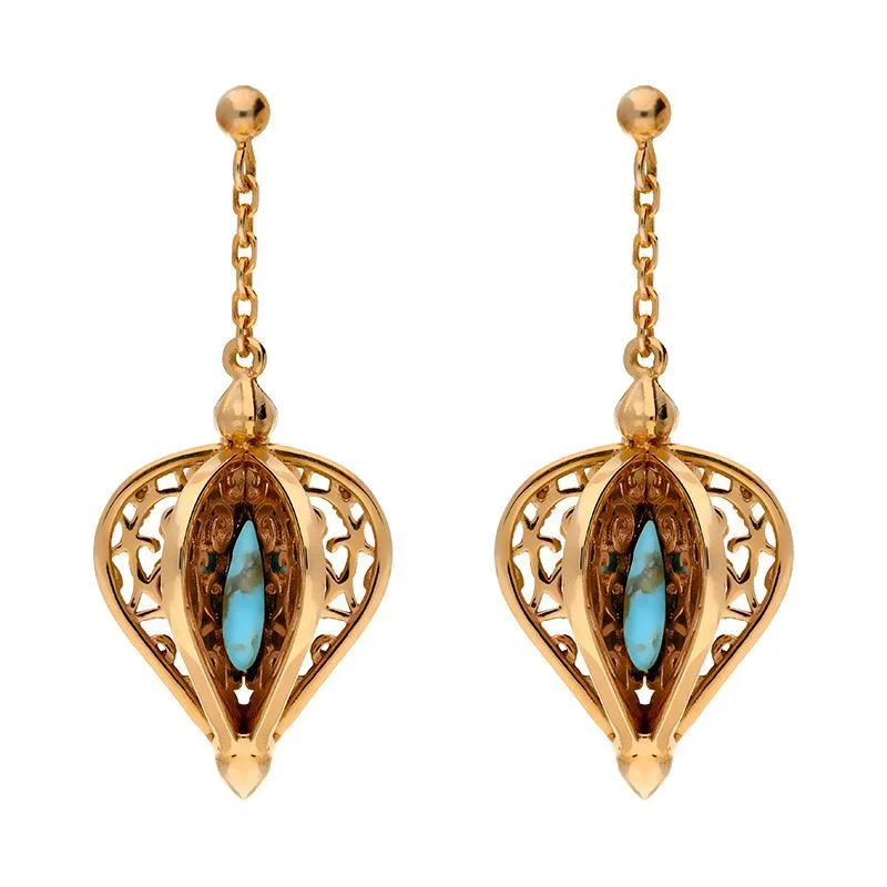 Rose Gold Plated Sterling Silver Turquoise Flore Filigree Drop Earrings