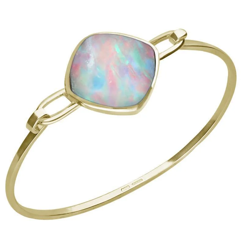 Holiday - Themed Bangles for Christmas or Valentine's Day 9ct Yellow Gold Opal Cushion Shaped Bangle Holiday - Themed Bangles for Christmas or Valentine's Day 9ct Yellow Gold Opal Cushion Shaped Bangle