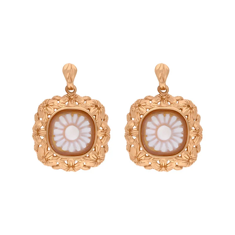 Cameo Italy Rose Gold Plated Sterling Silver Flower Earrings D