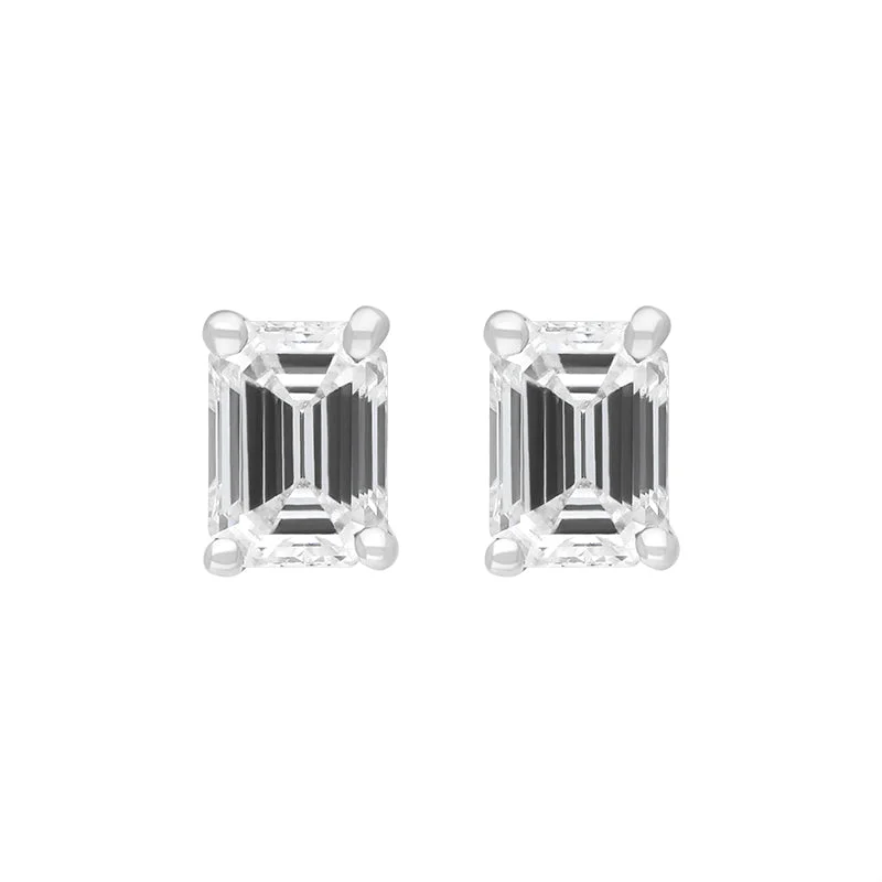 18ct Yellow and White Gold 0.64ct Diamond Emerald Cut Solitaire Stud Earrings