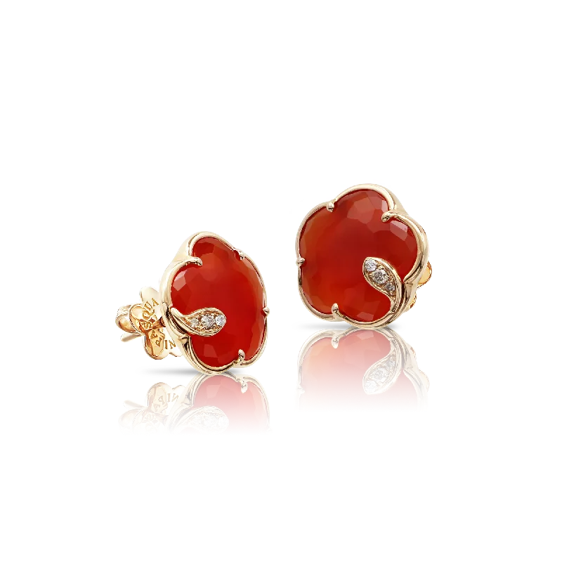 Pasquale Bruni Petit Joli 18ct Rose Gold Diamond Carnelian Stud Earrings