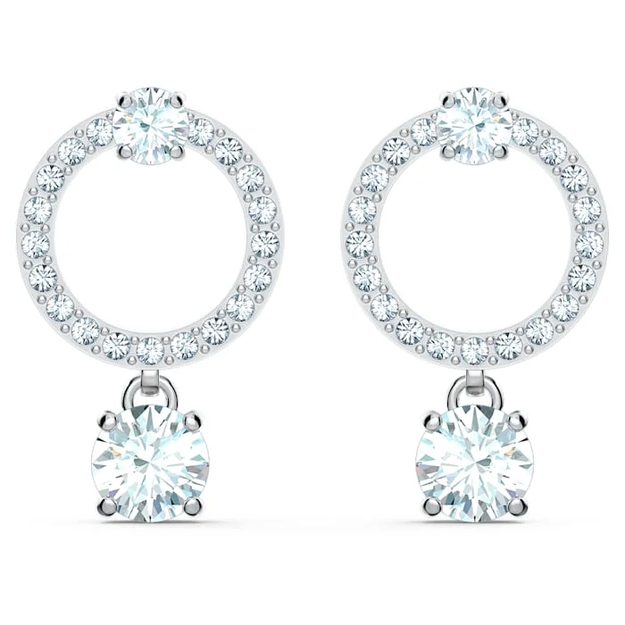 Swarovski Attract White Rhodium Plated Circle Crystal Drop Earrings