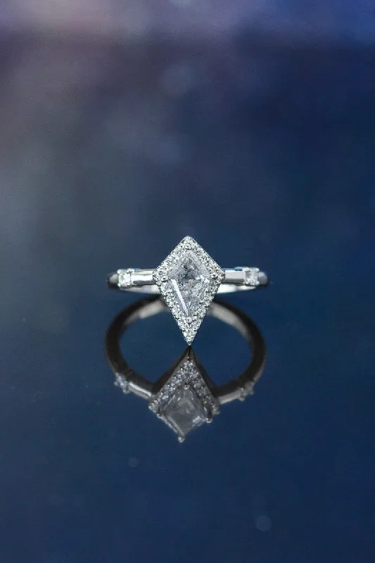 Men's Alexandrite Engagement Rings in Platinum with a Hidden Halo of Diamonds"LEIJA" - KITE CUT SALT & PEPPER ENGAGEMENT RING WITH DIAMOND HALO & ACCENTS Men's Alexandrite Engagement Rings in Platinum with a Hidden Halo of Diamonds"LEIJA" - KITE CUT SALT & PEPPER ENGAGEMENT RING WITH DIAMOND HALO & ACCENTS