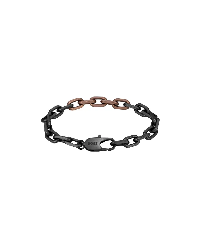 Hugo Boss Rose and Black Ion Plated Stainless Steel Mens Chain Bracelet