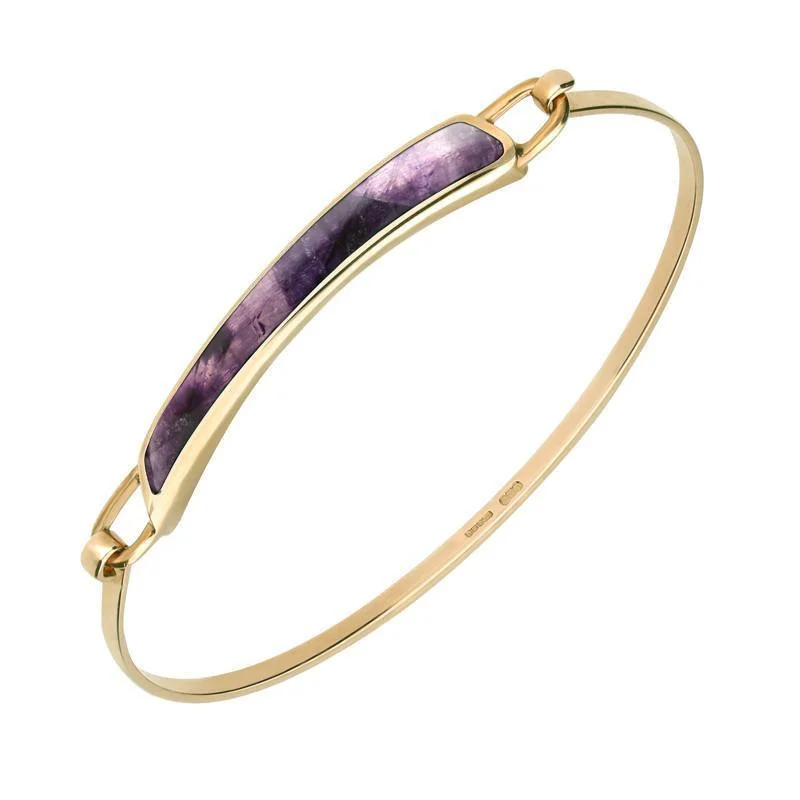 Bohemian - Inspired Bangles with Feather and Bead Accents 9ct Yellow Gold Blue John Organic Concave Stone Set Bangle Bohemian - Inspired Bangles with Feather and Bead Accents 9ct Yellow Gold Blue John Organic Concave Stone Set Bangle