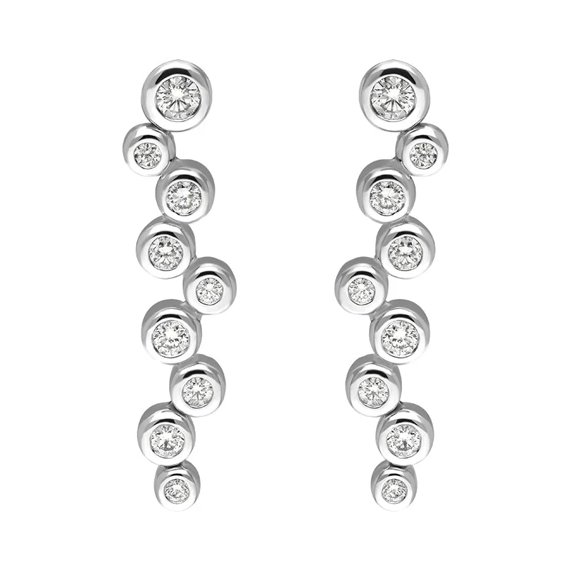 18ct White Gold Diamond Bubble Drop Earrings