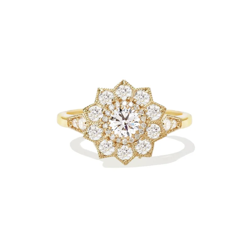 Men's Topaz Engagement Rings in 10K Gold with a Channel - Set Diamond BandRound Diamond Mosaic Sunflower Ring
