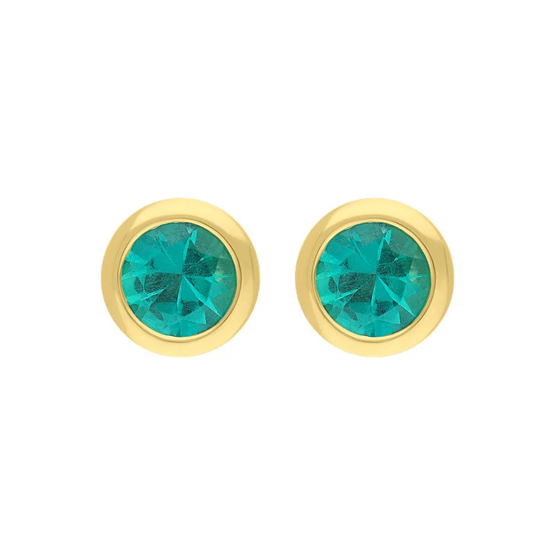 18ct Yellow Gold Emerald Round Solitaire Stud Earrings
