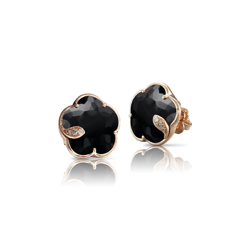 Pasquale Bruni Petit Joli 18ct Rose Gold Diamond Onyx Stud Earrings