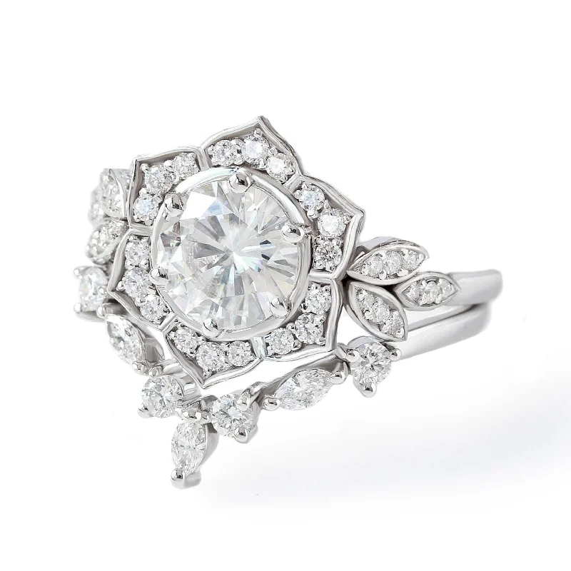 Marquise - Cut Women's Diamond Rings in Palladium for a Unique and Elongated Shape2ct Diamond Flower Engagement Ring, Two Rings Set - "Lily Pond" & "Hermes" ♥ Marquise - Cut Women's Diamond Rings in Palladium for a Unique and Elongated Shape2ct Diamond Flower Engagement Ring, Two Rings Set - "Lily Pond" & "Hermes" ♥